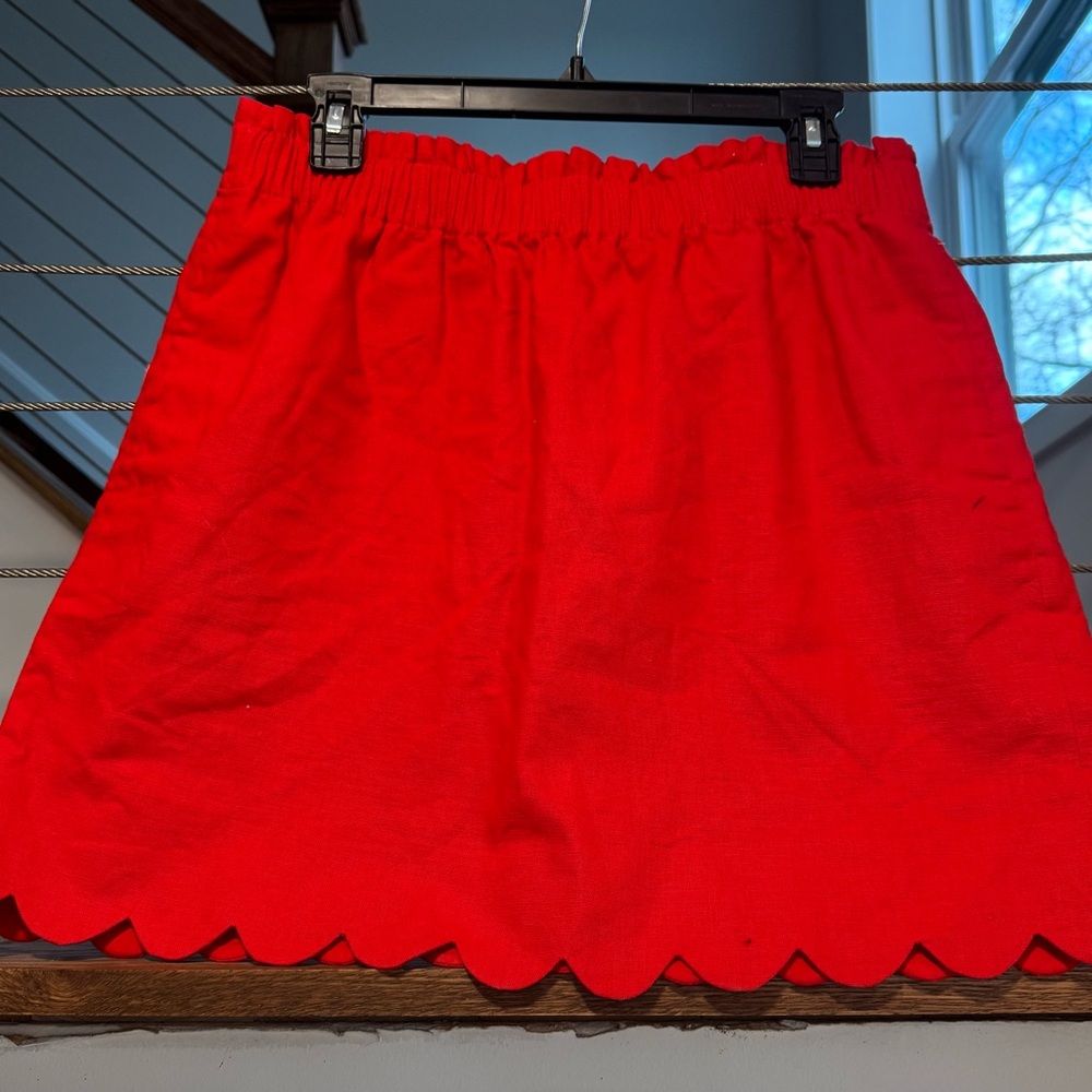 J. Crew Vibrant Red Mini Skirt with Scalloped Hem size 10